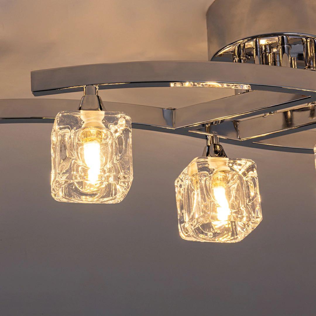 シーリングライト 照明LED ガラス シェード 6灯 シャンデリア　電球付き