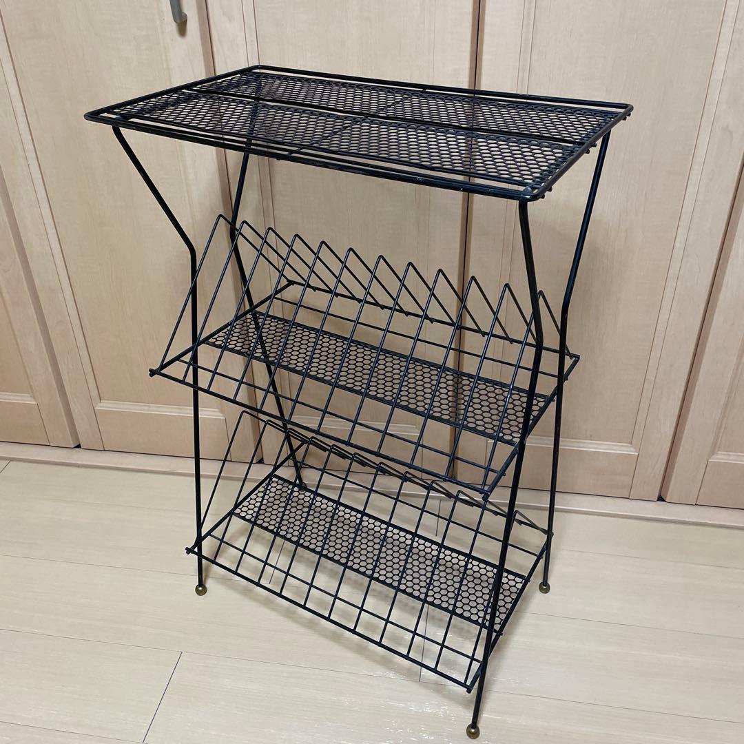 1960s ヴィンテージ　レコードラック　スチールメッシュラック ブックスタンド