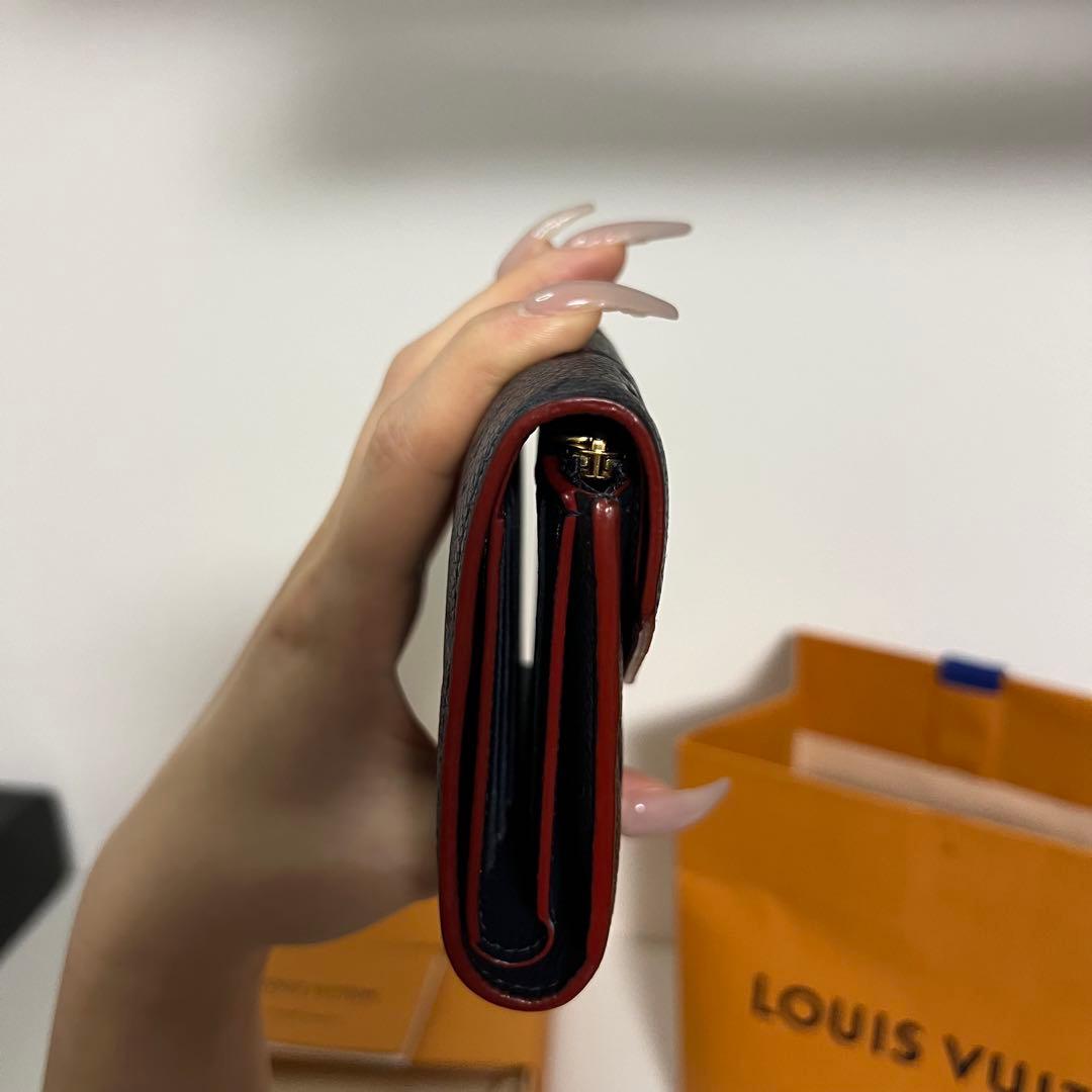 ルイヴィトン　ネイビー三つ折り財布　モノグラム　レディース