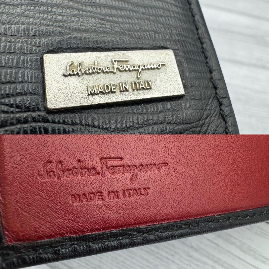 【美品】フェラガモ　マネークリップ　レザー　ロゴプレート　ブラック　レッド
