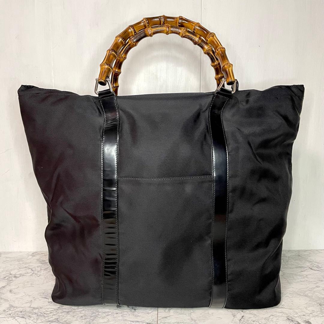 Gucci グッチ　バンブー　ナイロン　トートバッグ　　黒　大容量　旅行
