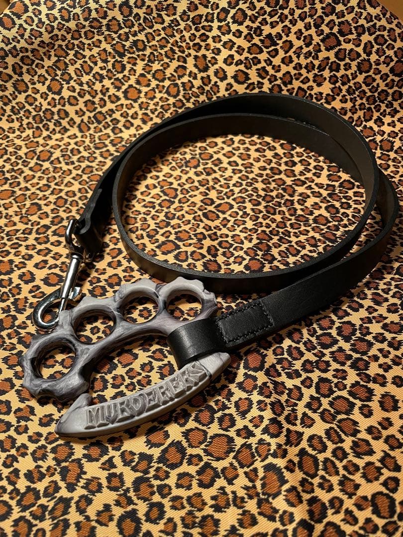 グレー黒　ナックル　ドッグ　リード　本革