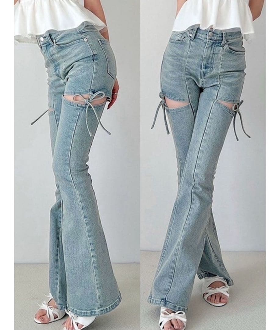 カットアウトリボンデニムパ