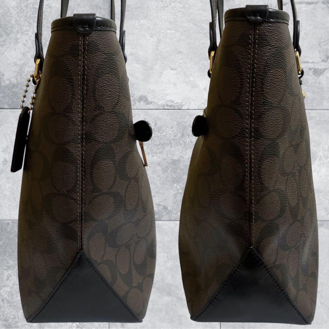 美品 COACH コーチ トートバッグ 肩掛け シグネチャー ビジネス 焦茶