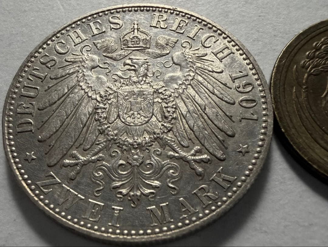 す*い様 1901年ドイツプロイセン王国2マルク銀貨　フリードリッヒ　ヴィルヘル