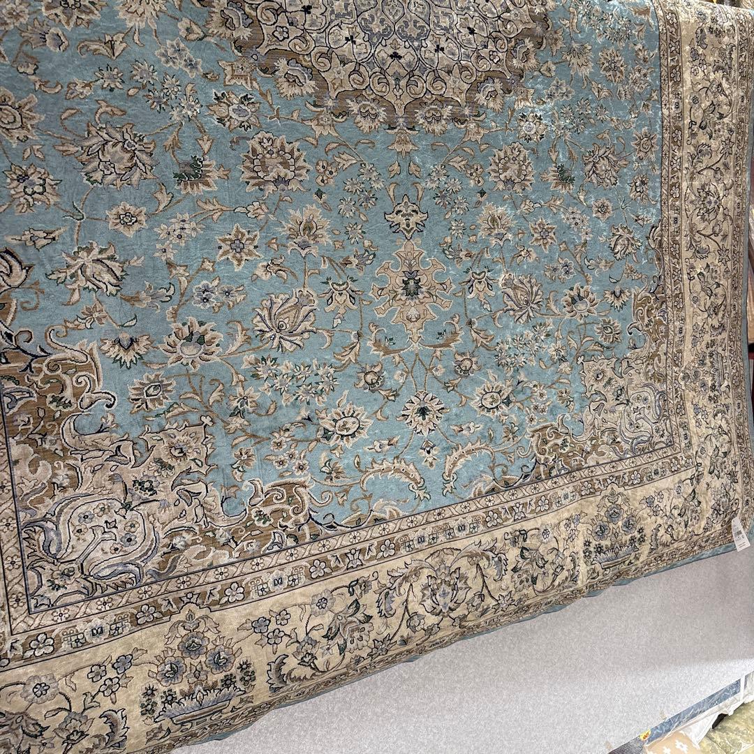 新品　ペルシャ風柄プリントアクセントラグ　200×250cm ライトブルー