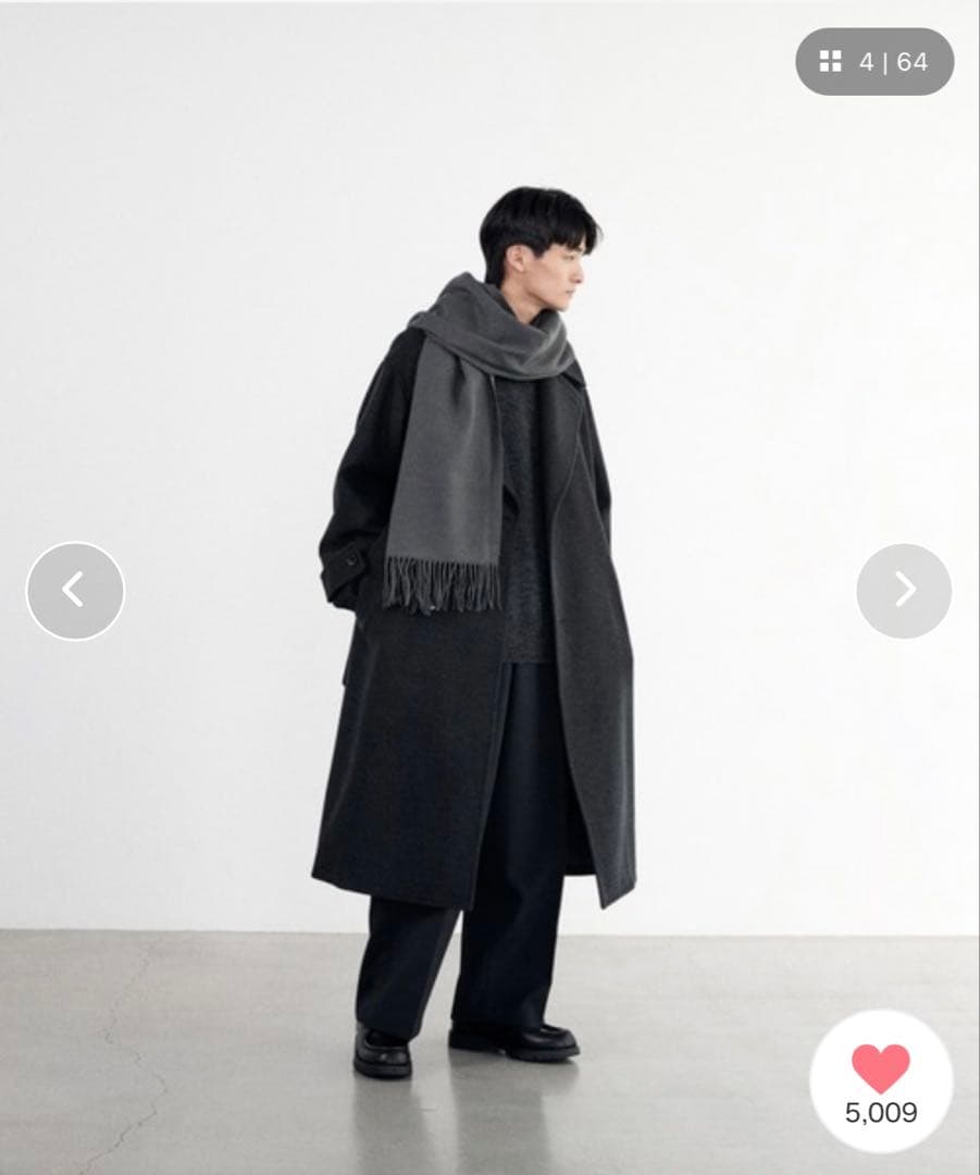 【完売品&美品】WYM LIDNMダークグレー チェスターコート ベルト付き