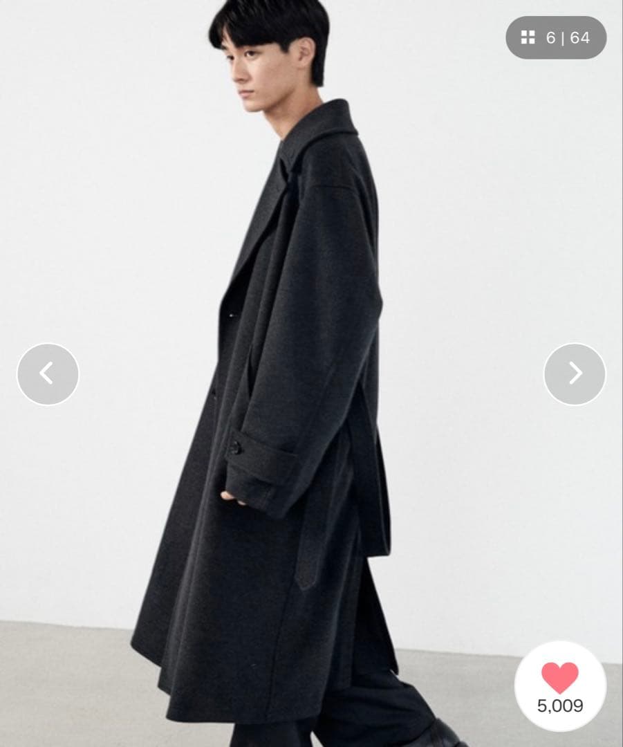 【完売品&美品】WYM LIDNMダークグレー チェスターコート ベルト付き