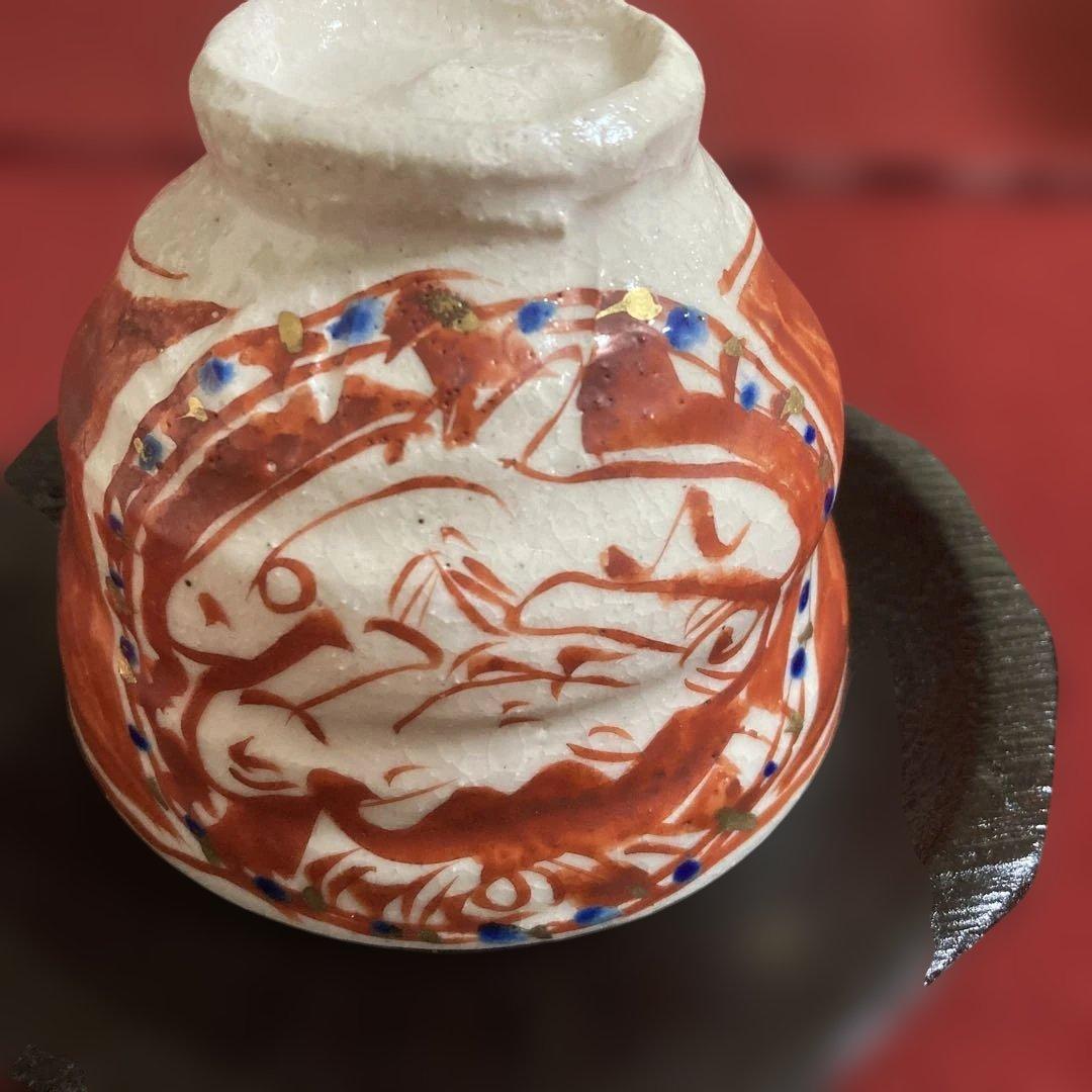 美濃焼　黒岩卓実作　赤絵汲み出し茶碗 5客セット