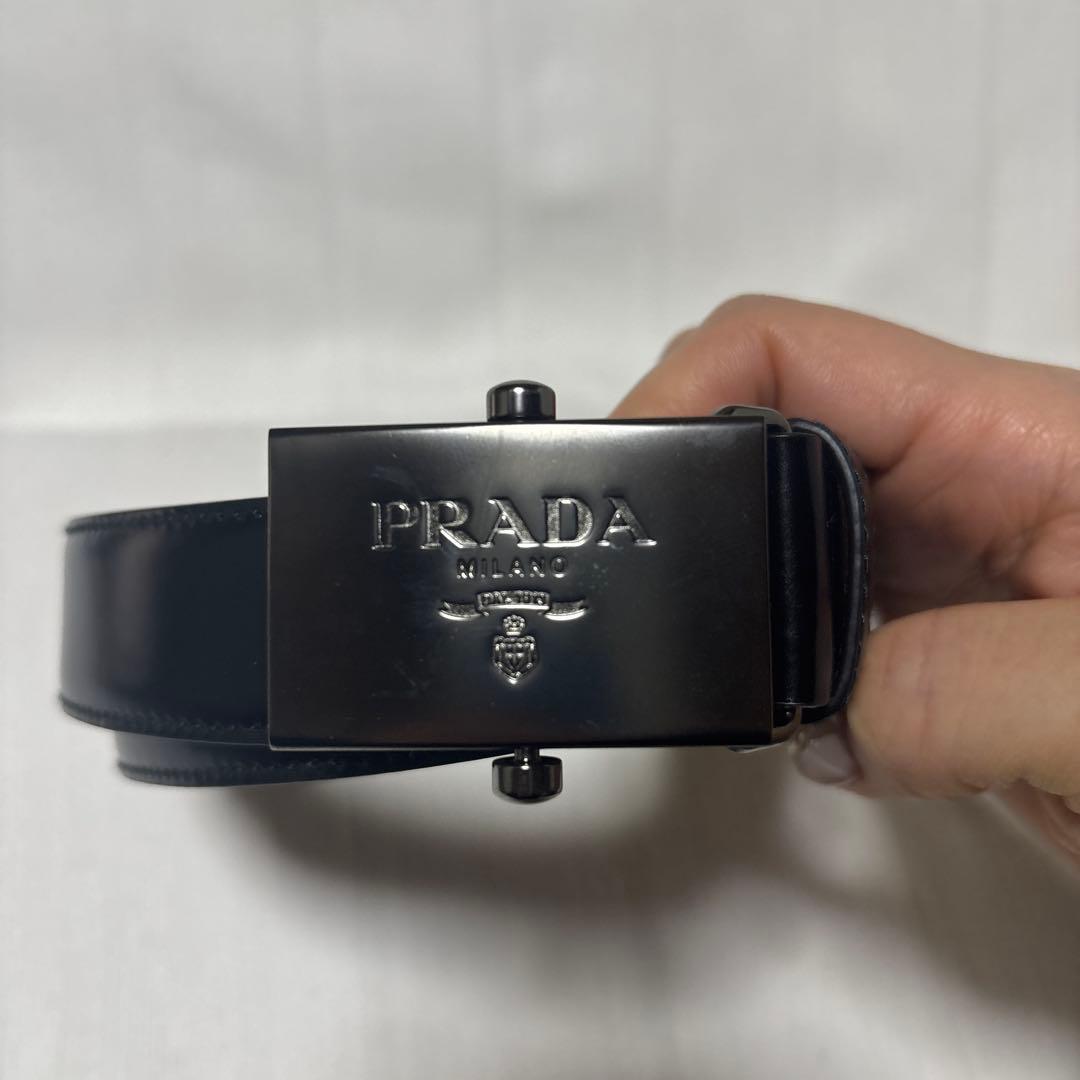 PRADA スクエアロゴ レザーベルト ブラック シルバー スライド式 中古