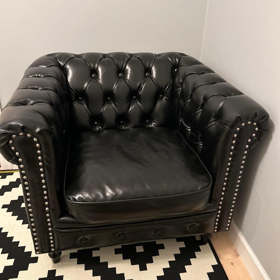 ブラックPUレザー 1人掛けソファ