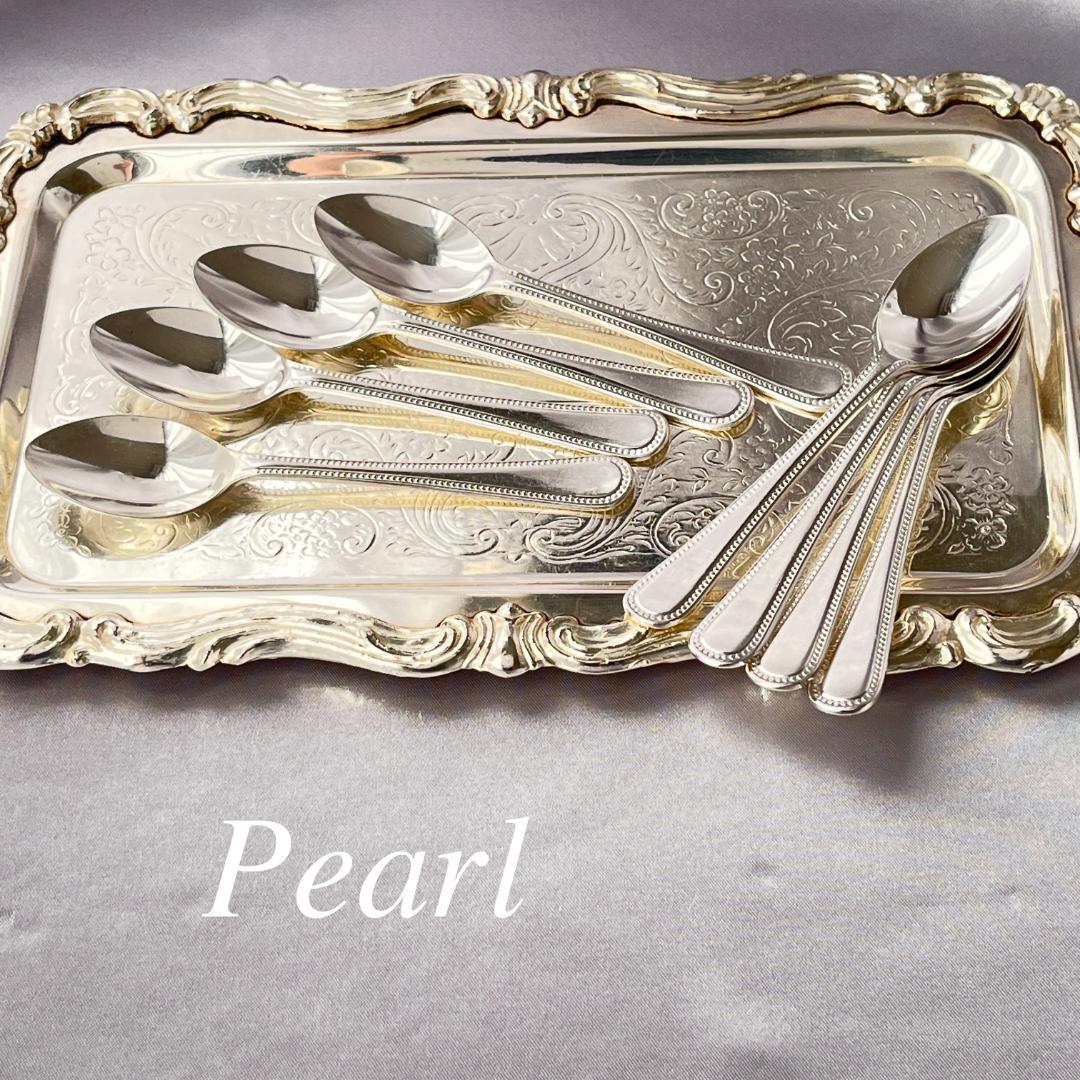 【英国】 パール デミタススプーン 8本　エレガントな真珠モチーフ