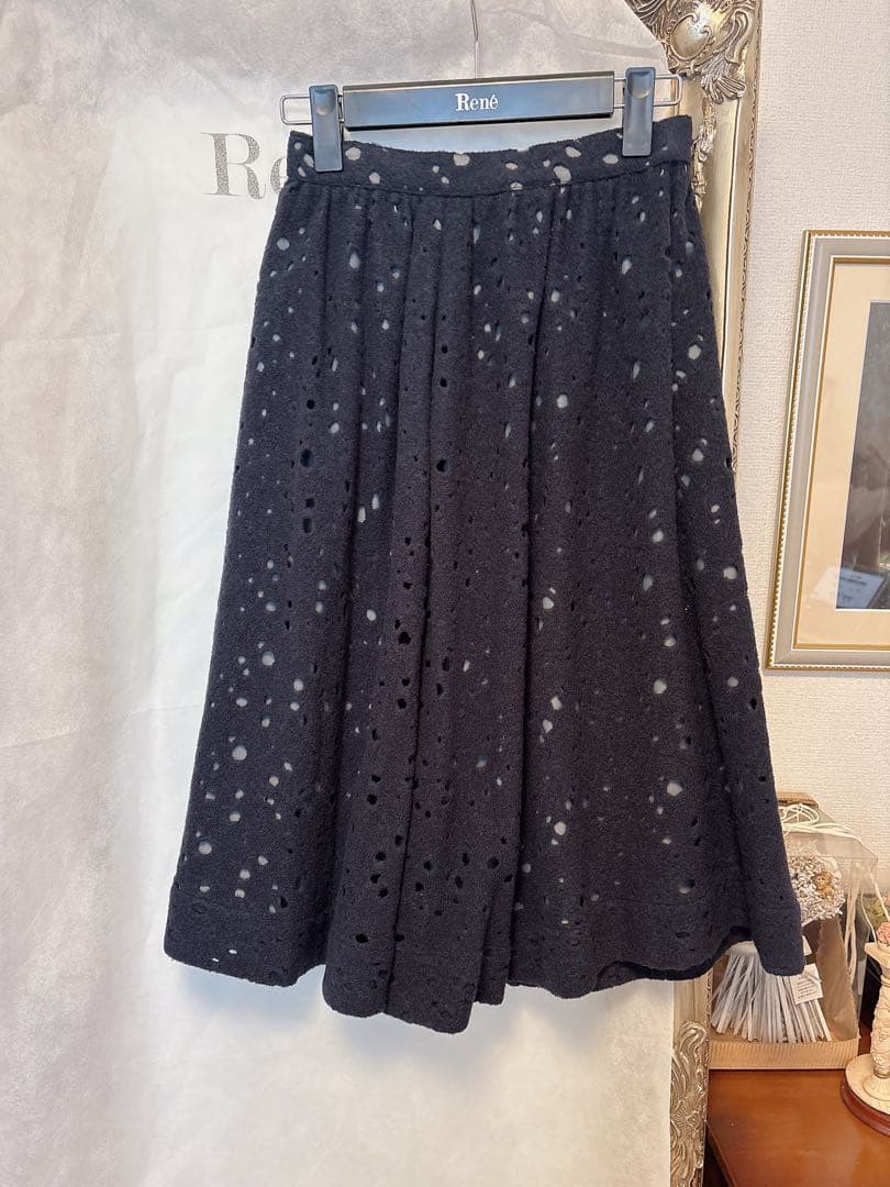René 編み目柄 フレアスカート 34サイズ