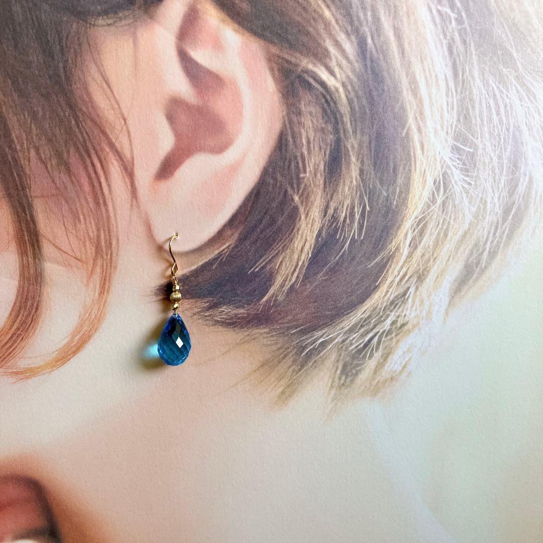 Kaya◆宝石質✧大粒スーパースイスブルートパーズピアス✧14kgf