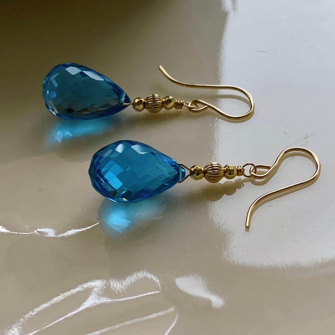 Kaya◆宝石質✧大粒スーパースイスブルートパーズピアス✧14kgf