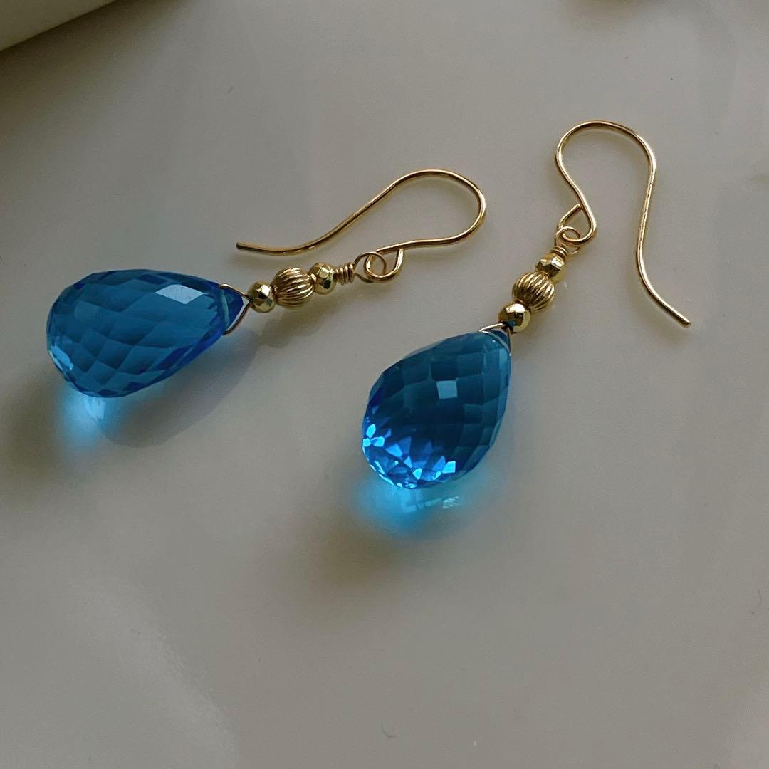 Kaya◆宝石質✧大粒スーパースイスブルートパーズピアス✧14kgf