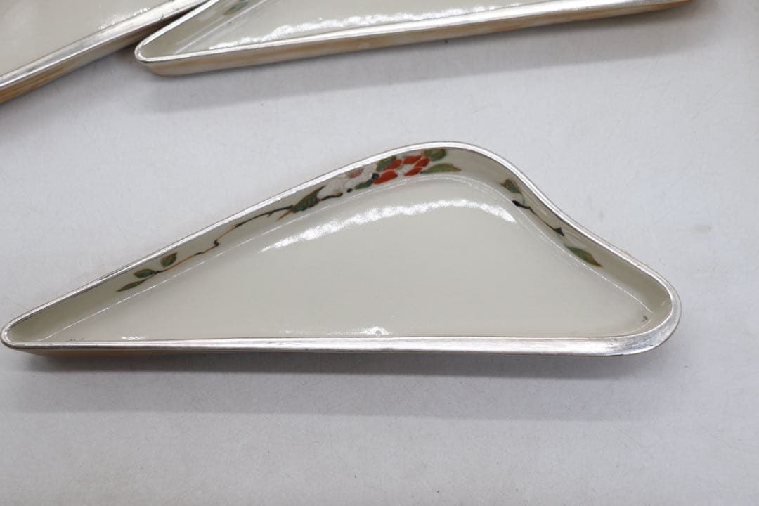 高麗地銀彩遠山椿画　山形　口替皿15枚　懐石料理　在銘　共箱　送料込み0205