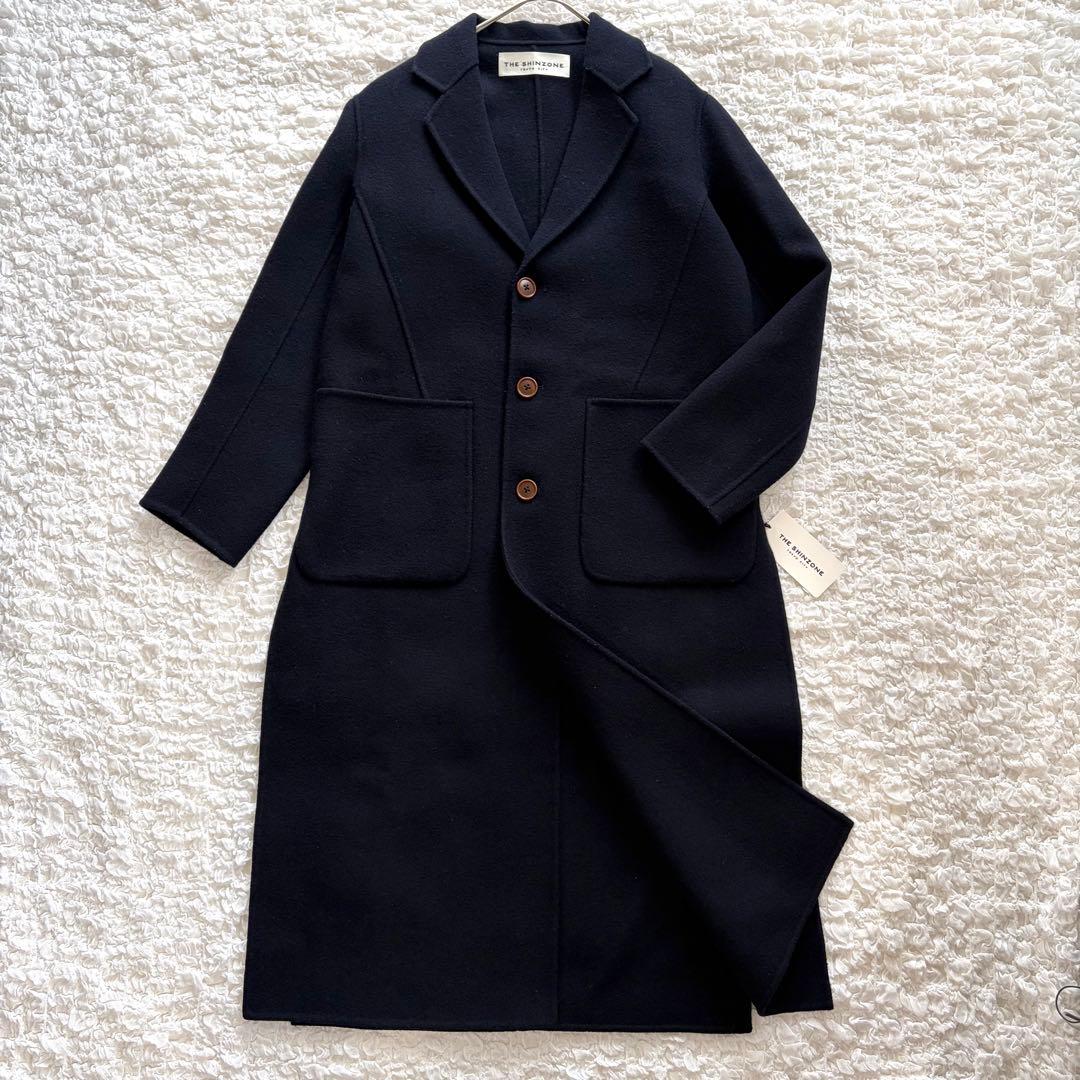 タグ付き✨ ザシンゾーン ダブルフェイス ウールチェスターコート ロング丈 紺