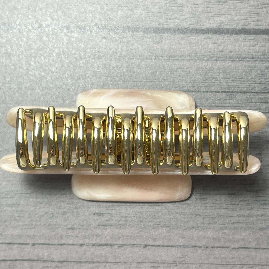 acca アッカ ヘアクリップ Mサイズ ミドル ピンク 大理石風 ゴールド