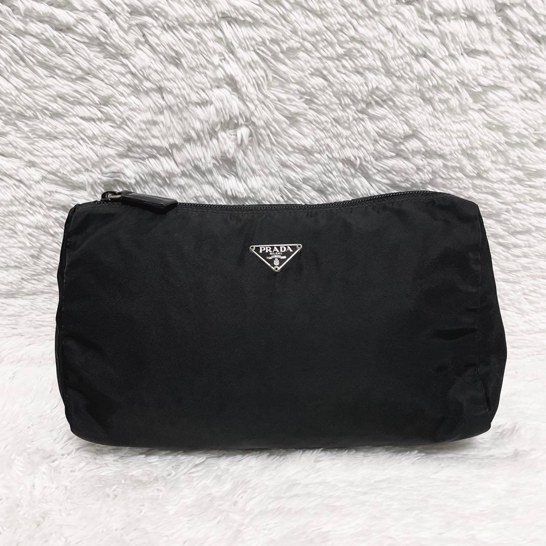 プラダ☆メイクポーチ 小物入れ マルチケース 化粧品入れ 三角ロゴ ブラック