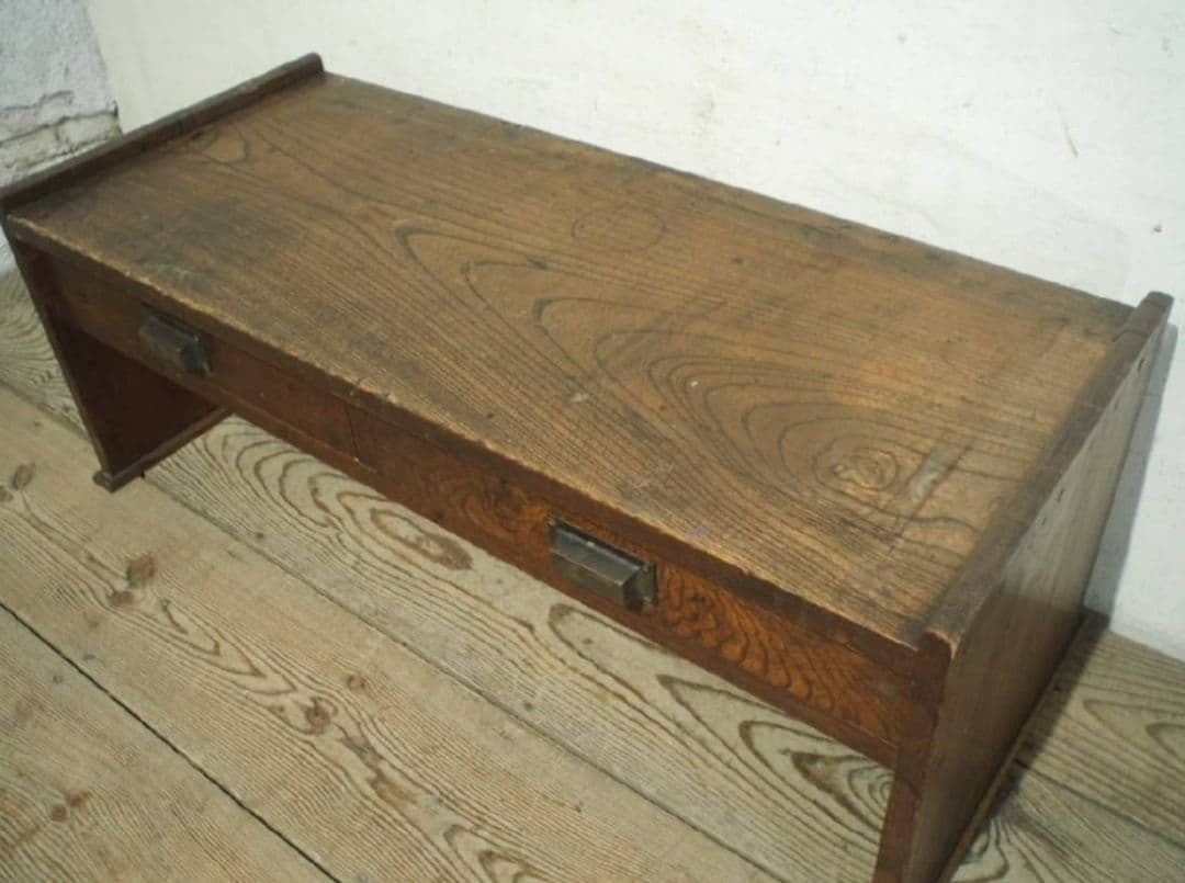 1053 アンティーク　欅の文机　ローテーブル　展示台　引き出し　古家具　レトロ