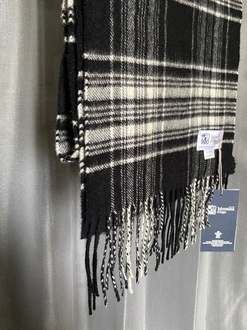 Johnstons of Elgin カシミアストールマフラー ブラックチェック