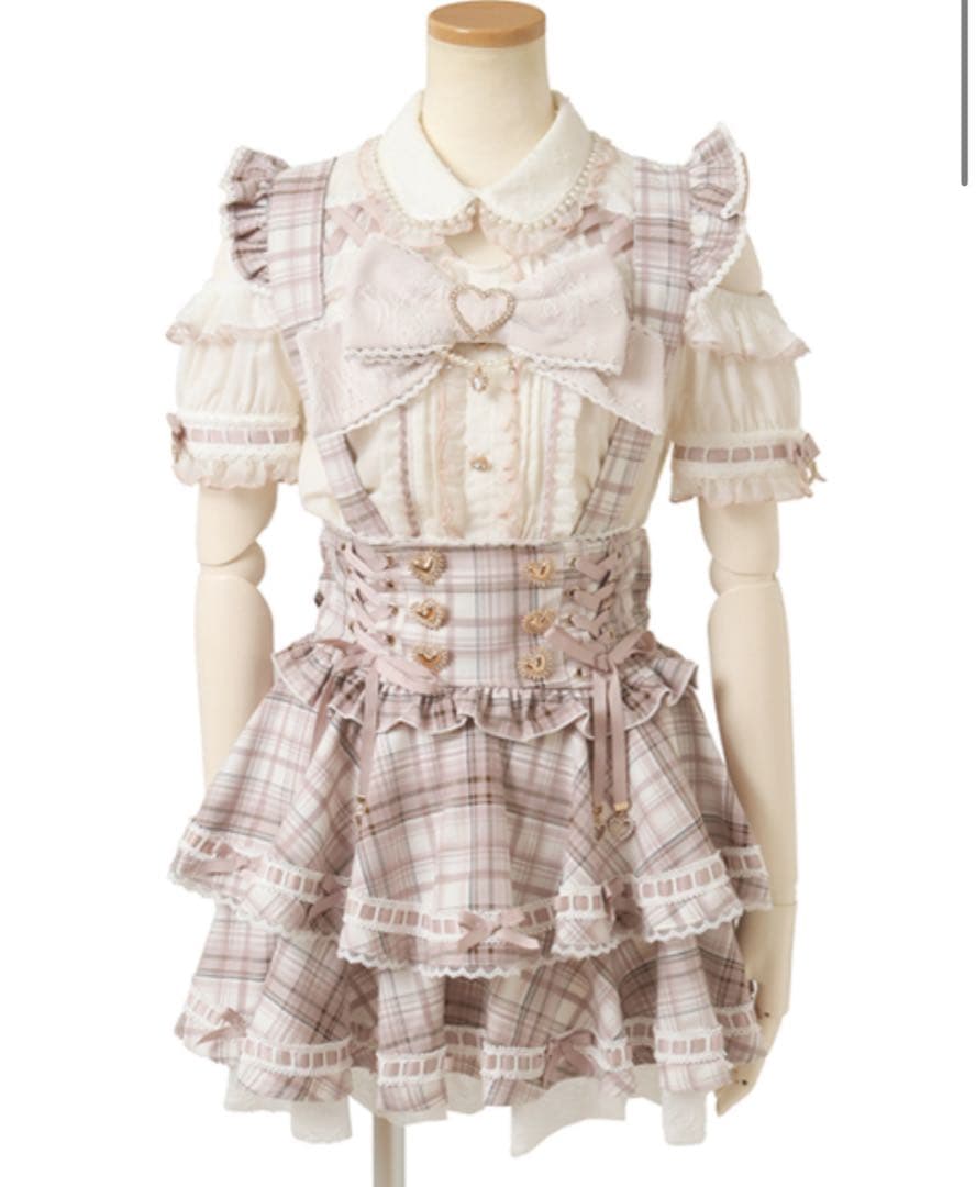 LIZLISA はしごリボンチェックティアードスカパン　ピンク