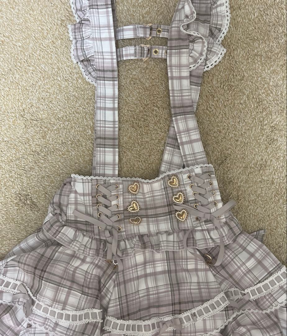 LIZLISA はしごリボンチェックティアードスカパン　ピンク