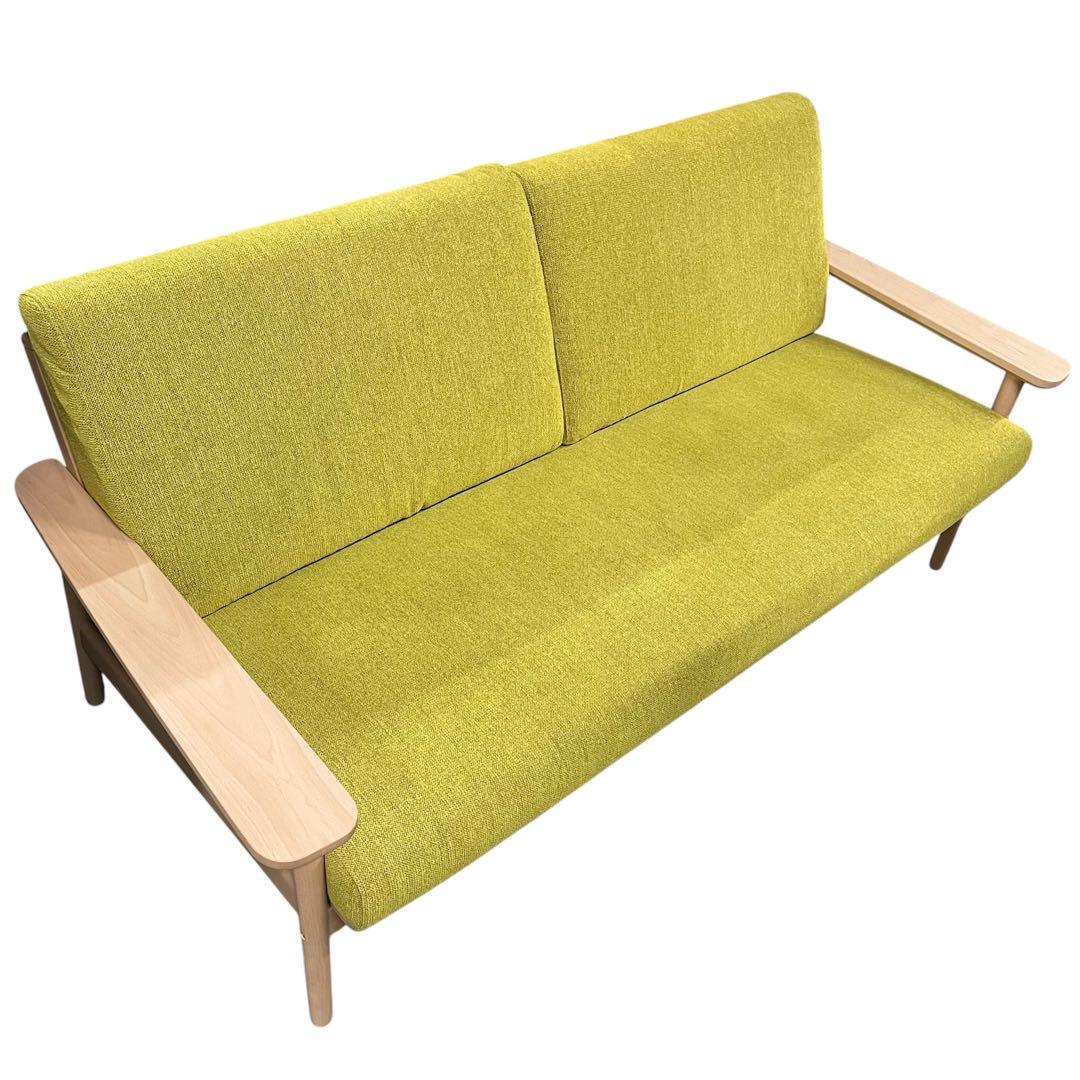 【美品】カリモク ソファ WD4303 長椅子 3人掛け ブナ　平織布地