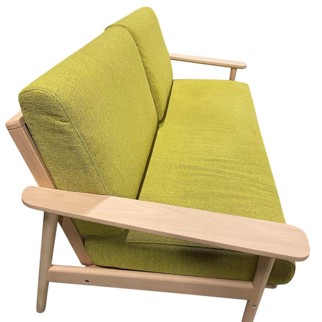 【美品】カリモク ソファ WD4303 長椅子 3人掛け ブナ　平織布地