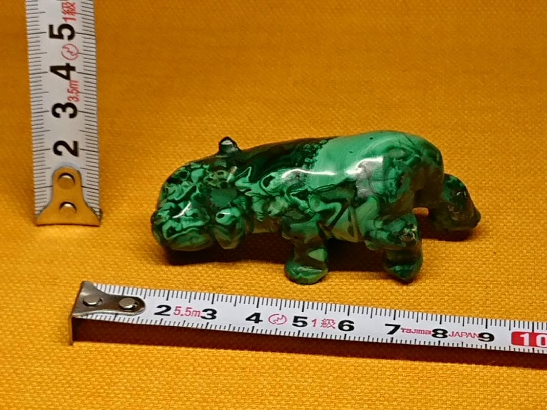 カバ　彫刻　古玩　天然石　孔雀石　置物　インテリア　工芸品　美術品　A1145