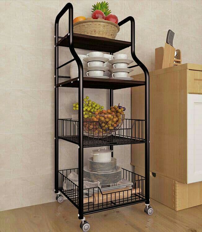 キッチンラック多層可動プーリ床式リビング小型きょう雑物電子レンジオーブン収納棚