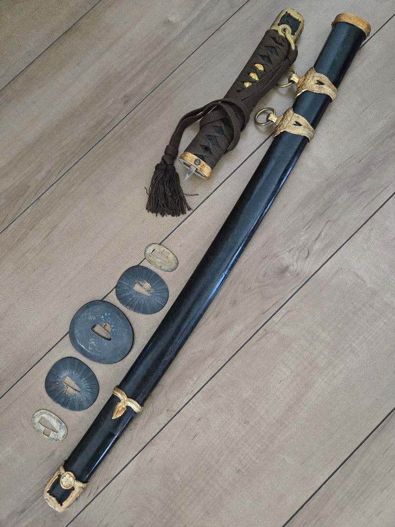 第二次大戦頃実物　海軍士官軍刀拵え　鮫鞘　希少短寸(航空士官)　刀緒付き