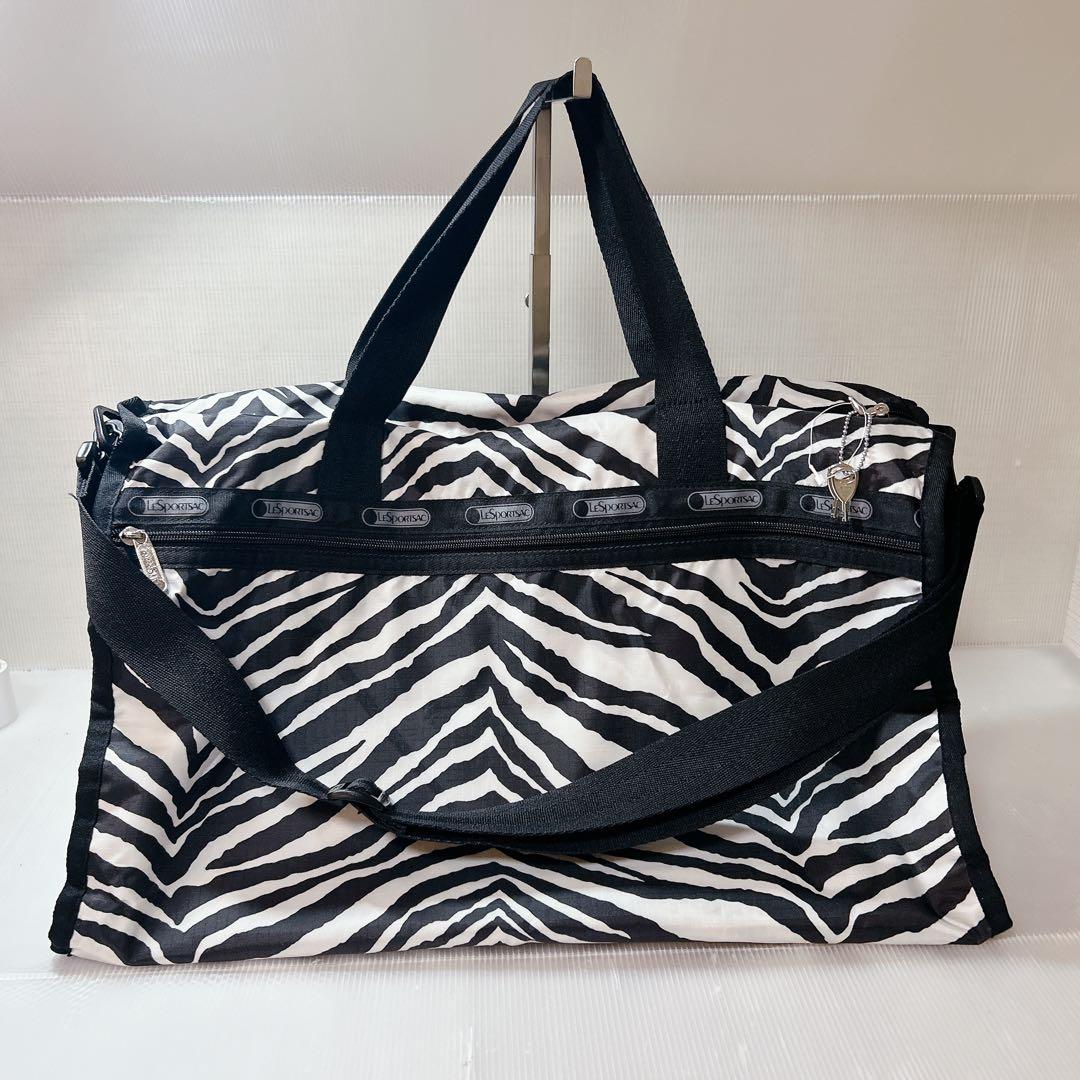 【美品 】 レスポートサックLeSportsac ボストンバック ゼブラ 鍵２個