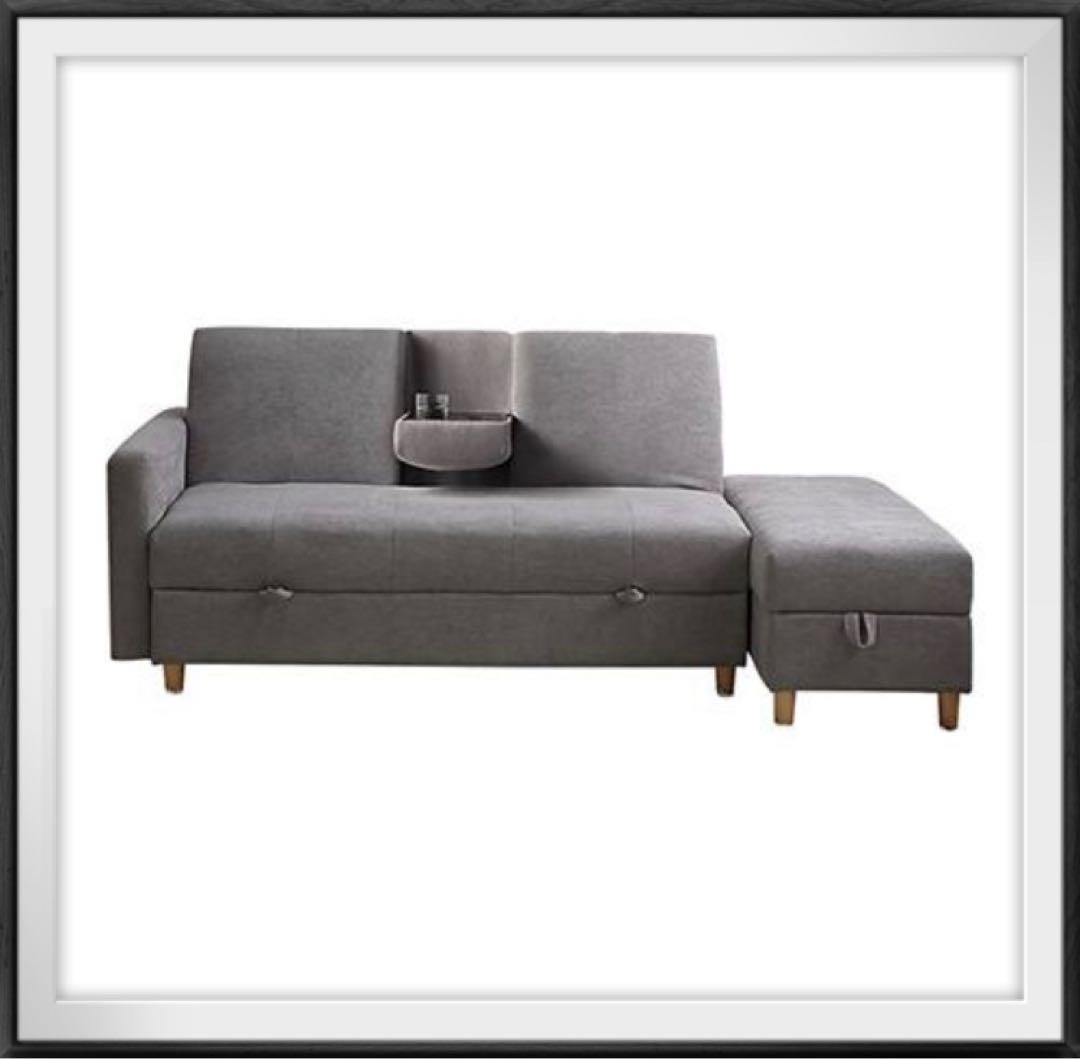 ソファ　ソファー　収納付き　グレー　ソファセット　オットマン付き