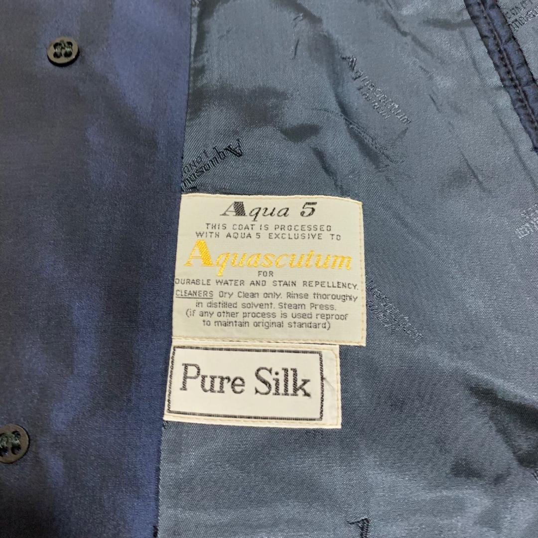 美品✨アクアスキュータム シルク100% 光沢 トレンチコート ネイビー
