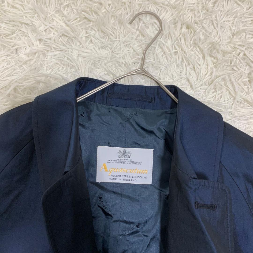 美品✨アクアスキュータム シルク100% 光沢 トレンチコート ネイビー
