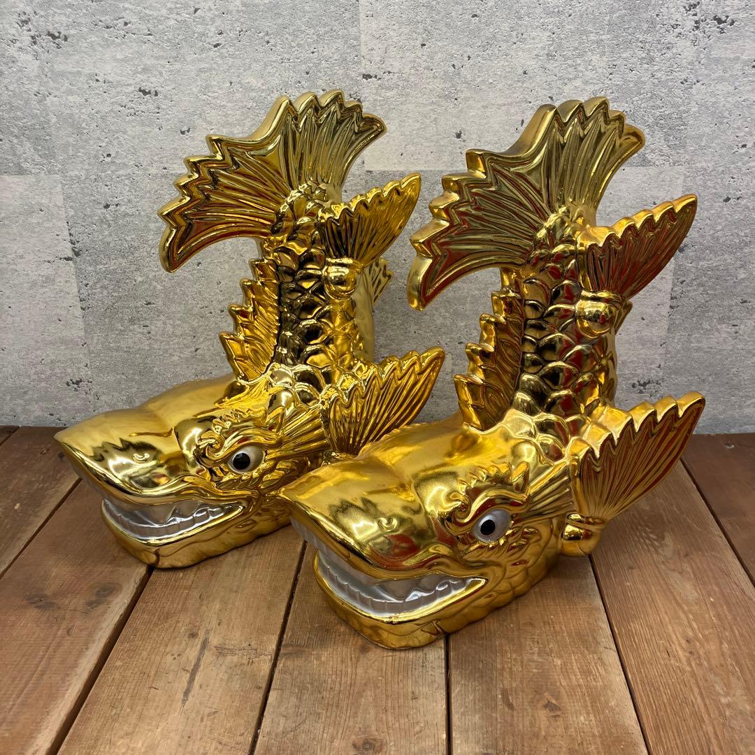 レトロ 陶器製 金のシャチホコ 金鯱 名古屋城 天守閣 守り神 縁起物 置物