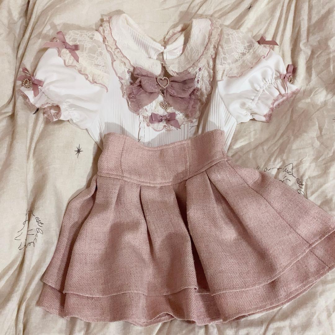 LIZLISA はしごレースハートカットトップス ピンク