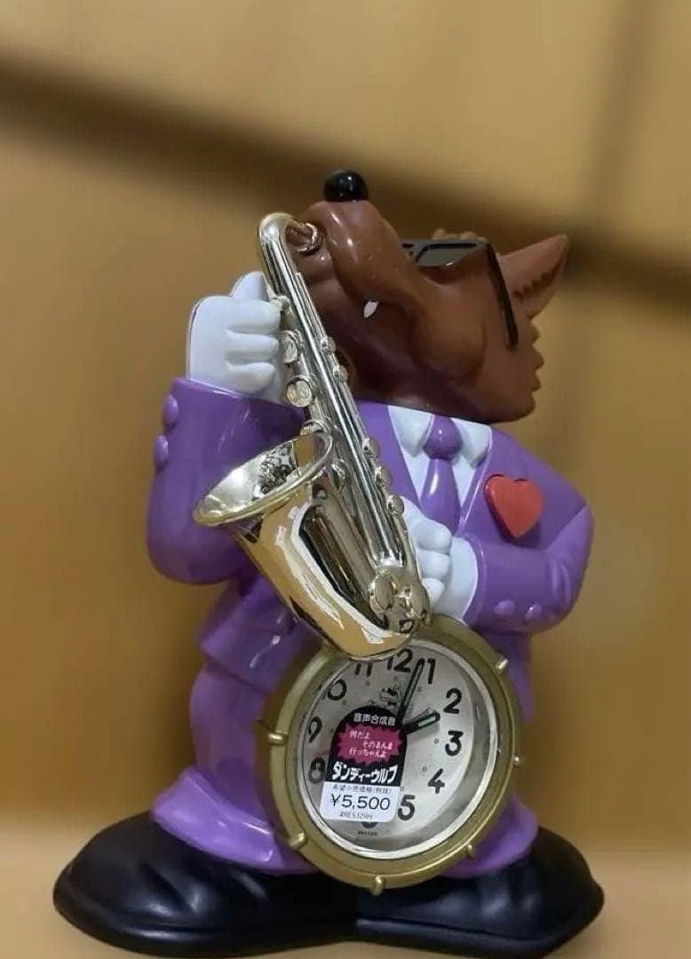 80'sダンディーウルフ　目覚まし時計　キャラクター置き時計　からくり