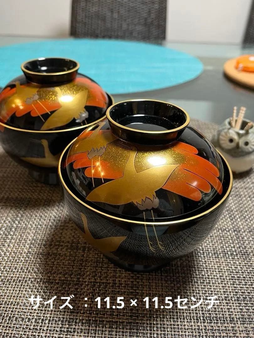 木製吸い物椀2個セット(黒漆塗り椀)