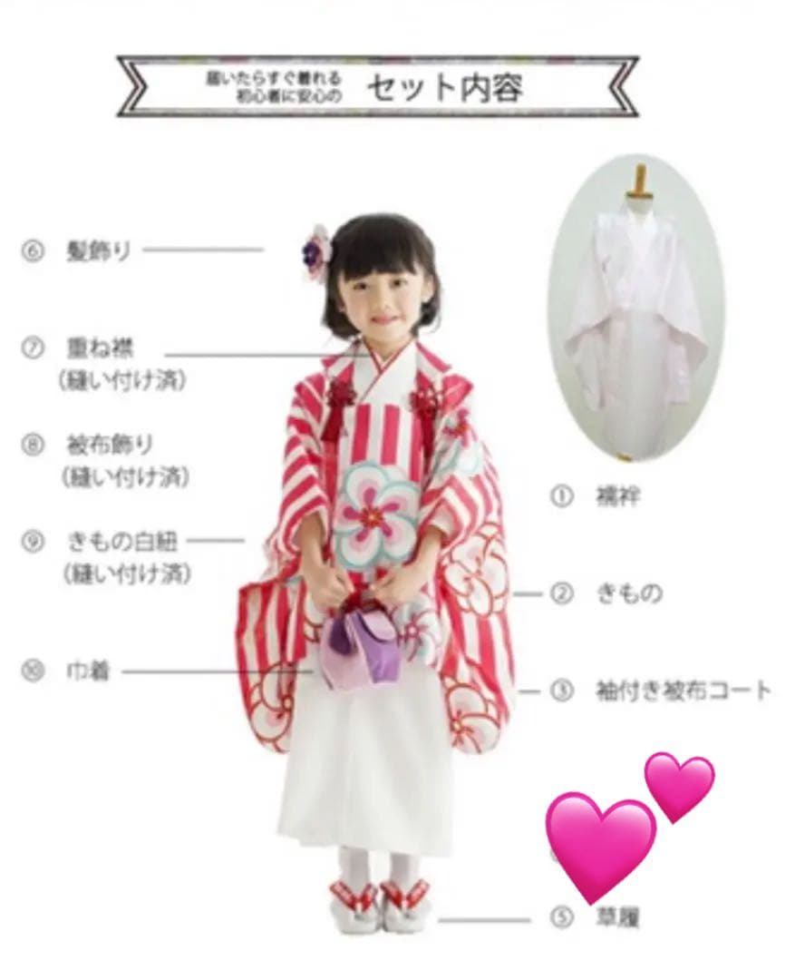 七五三　3歳　着物セット一式　被布コート　ピンク縞　大正ロマン