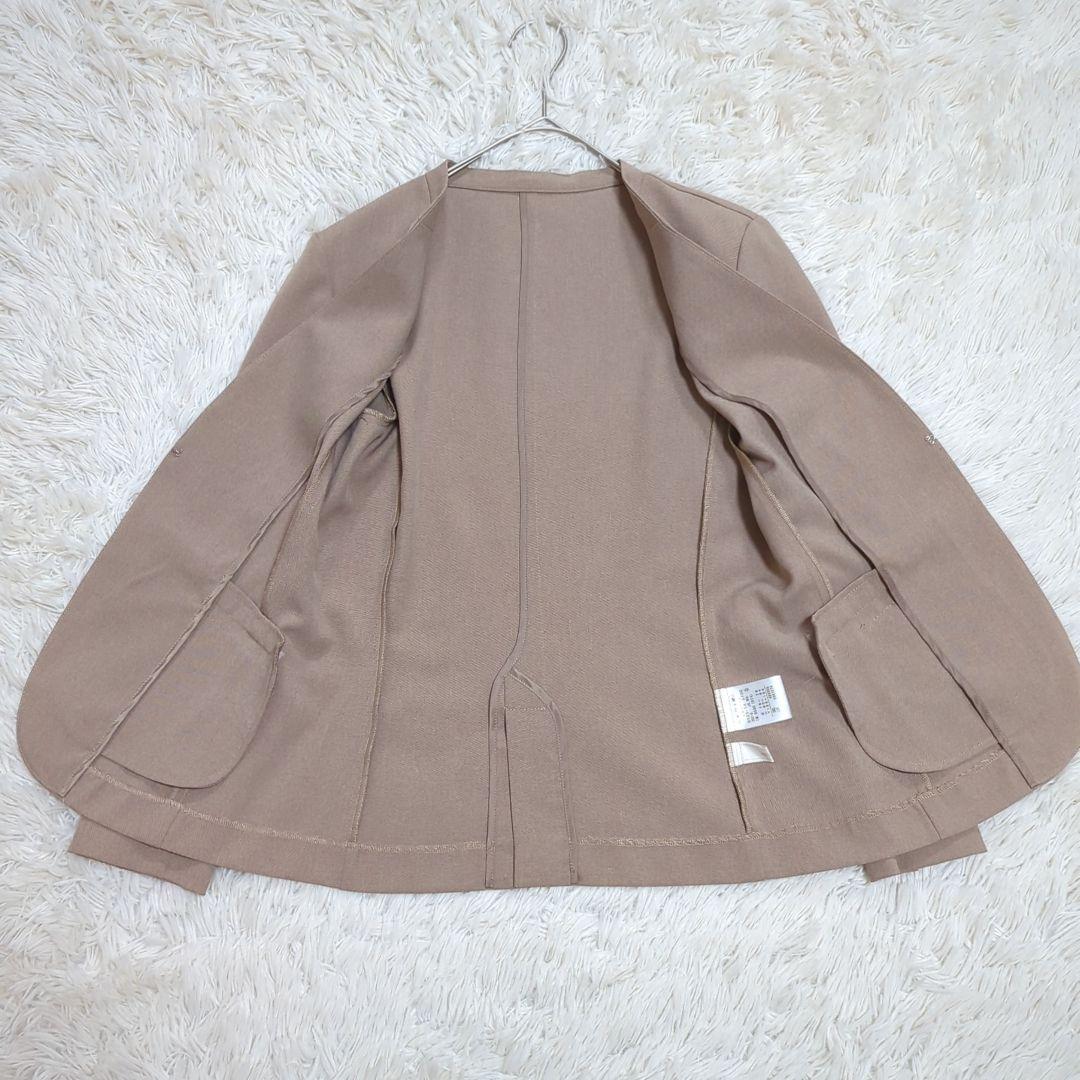 美品 エニィスィス 0 ノーカラー パンツスーツ ブラウス 3点セット ベージュ