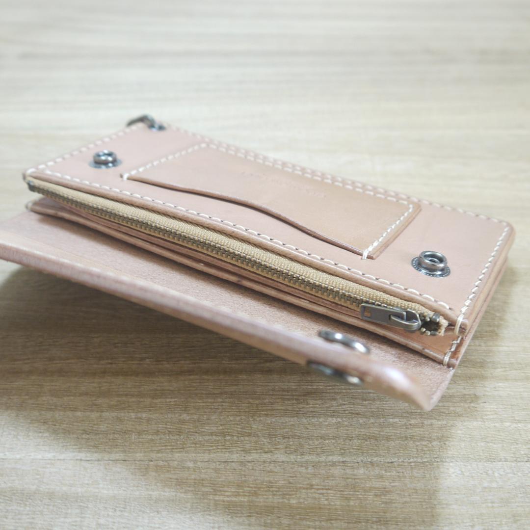 ヌメ革　栃木レザー　サドルレザー　ロングウォレット　トラッカーウォレット　生成り