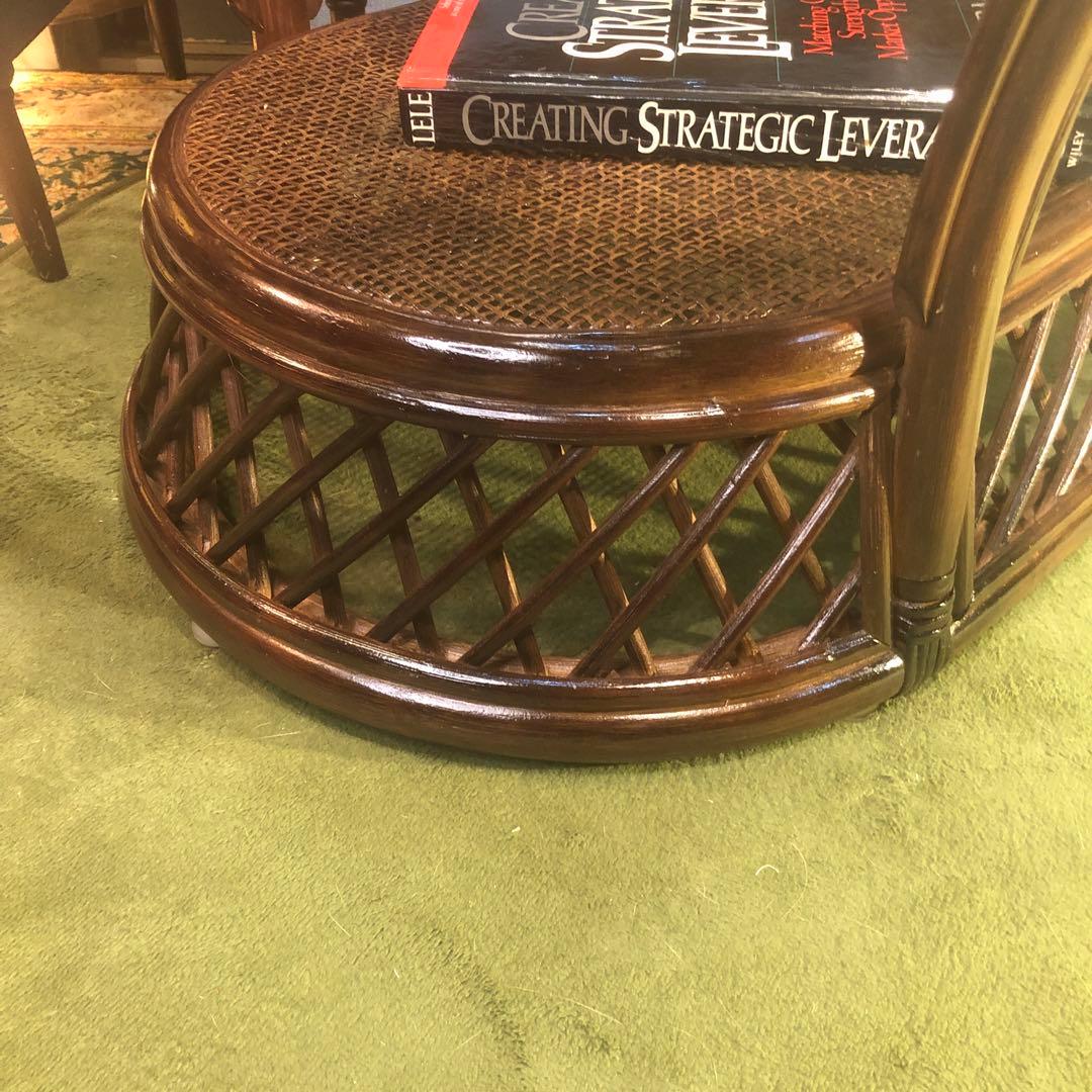 美品　ヴィンテージ ブラウン　籐ラタンフレーム センターテーブル　オーバル