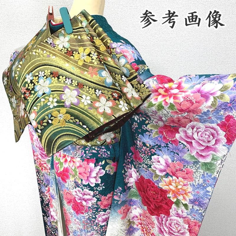 410z14〇高身長な方にも 振袖 長襦袢付き 地紋 金彩〇美品 成人式 結婚式