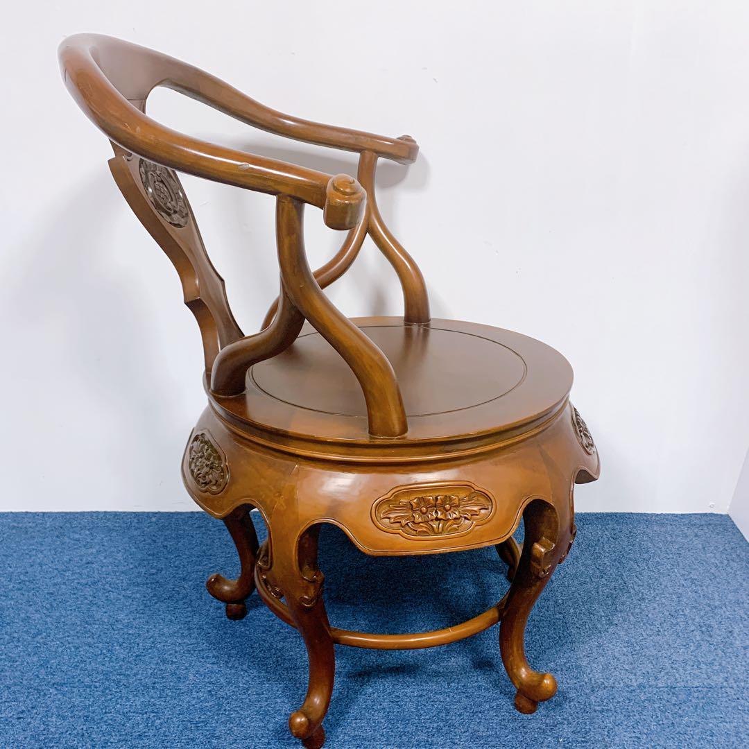 【稀少品】唐木家具 彫刻ダイニング 猫脚アームチェア 李朝家具 花梨①
