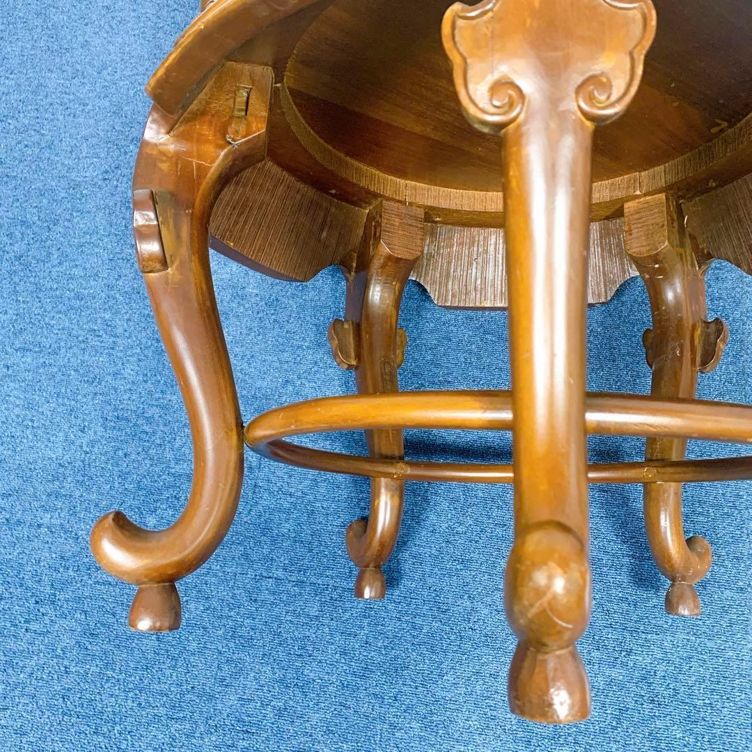 【稀少品】唐木家具 彫刻ダイニング 猫脚アームチェア 李朝家具 花梨①