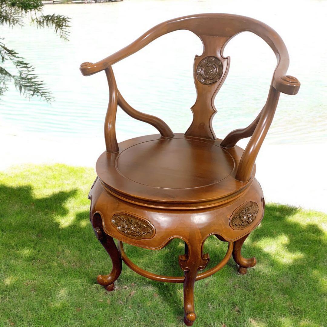 【稀少品】唐木家具 彫刻ダイニング 猫脚アームチェア 李朝家具 花梨①