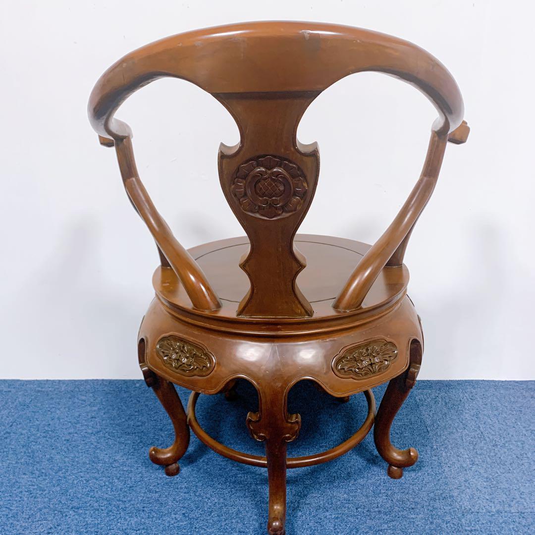 【稀少品】唐木家具 彫刻ダイニング 猫脚アームチェア 李朝家具 花梨①